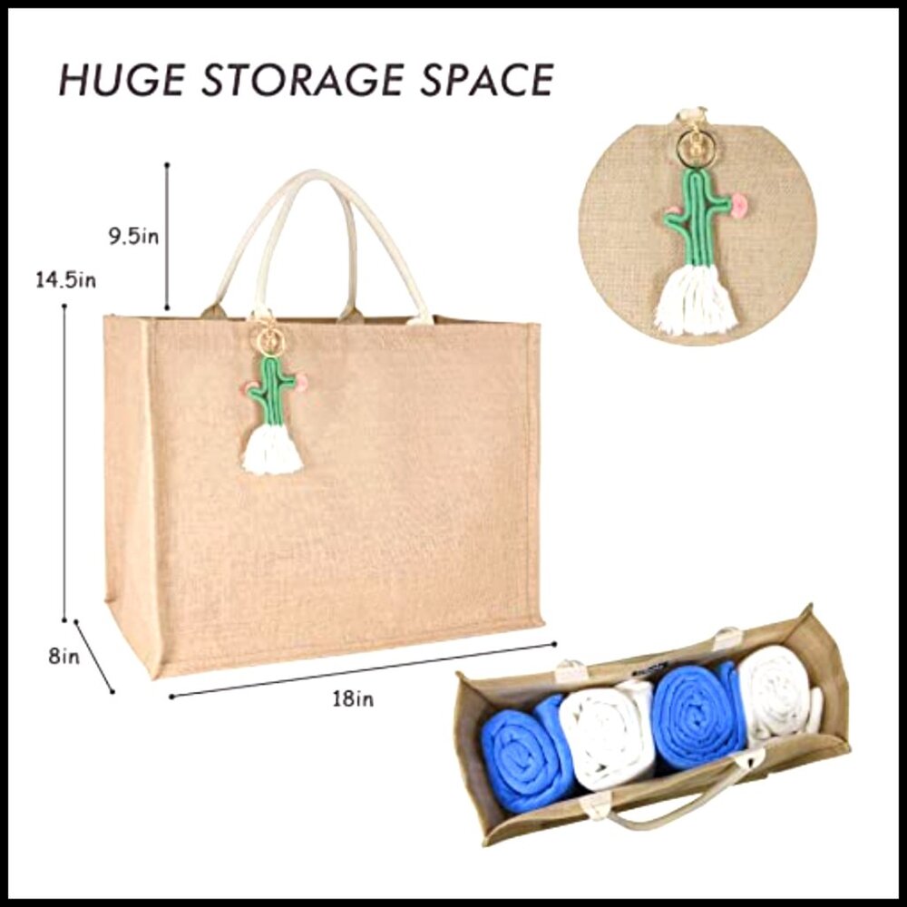 Large Straw Beach Tote Handmade Woven Boho Chic Shoulder Bag Tassel Accent - Picture 3 of 6